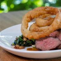 Grilled Angus Strip Loin · fingerling potatoes, spigarello, spring onion chimichurri, sauce diane