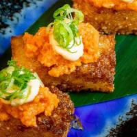 Andromeda Crispy Rice (Fried) · pressed sushi rice, tuna tartare & spicy mayo