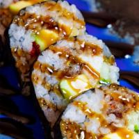 Spider Roll  · soft shell crab, avocado, cucumber, eel sauce & red tobiko
