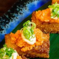 Andromeda Crispy Rice (Fried) · pressed sushi rice, tuna tartare & spicy mayo