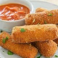 Side Mozzarella Cheese Sticks (5) W/ Marinara Dipping Sauce · With marinara dipping sauce.