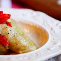Golubtsy · Cabbage Leaves Stuffed with Ground Veal, Rice and Braised Vegetables. ( 2pc)
