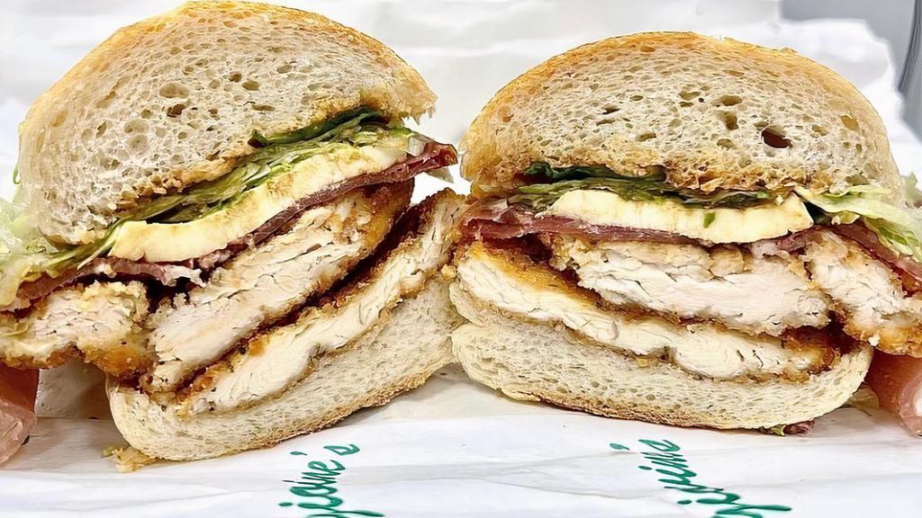 Mka Special Sandwich · Chicken cutlet, prosciutto, fresh mozzarella, shredded lettuce and balsamic vinegar.