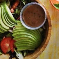 Avocado & Greens Salad · Sliced avocado with mixed greens. House dressing on the side.