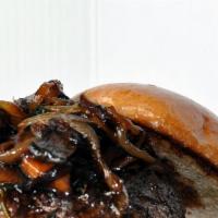 Truffle Beef Burger · Mushroom lover's choice; Angus beef patty, house sauce, pepper jack cheese, and lots of mush...