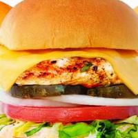 Trio Burger · Three burgers. Includes roma tomato, leaf lettuce, shaved onions, pickles, American cheese a...