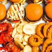 Family Box · Eight of our burgers. Choose up to 2 styles. 8 wings, fries & onion rings. All burgers comes...