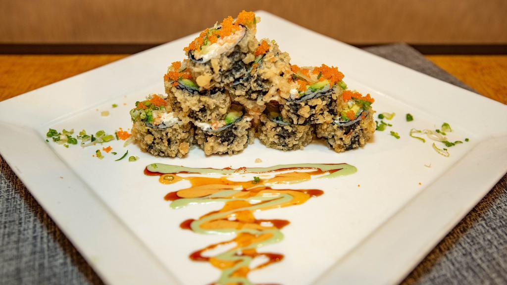 Monster Roll · Black pepper tuna crunchy top with eel, salmon and avocado.

 Consuming raw or undercooked meats, poultry, seafood, shellfish, or egg may increase 
your risk of foodborne illness, especially if you have certain medical conditions.