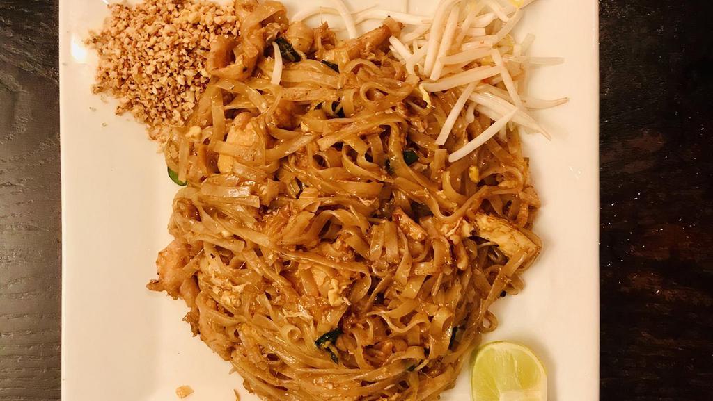 Pad Thai · Spicy. Our version of pad thai. The satisfying thin-flat-noodles dish from Thailand, is made with tofu, bean sprouts and top with crushed peanut.