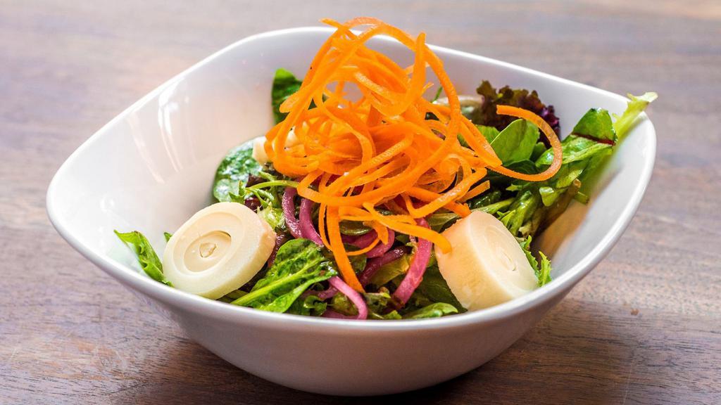 Green Salad · Mixed greens with carrot, onion, cucumber, tomato and a balsamic vinaigrette.