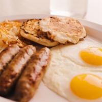 The Hen Pen · 2 eggs made your way, with an English muffin or toast and peasant potatoes. Add bacon, Turke...