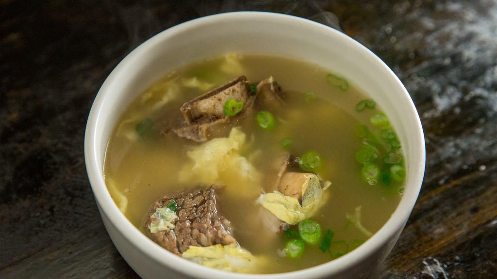 Galbi Tang Soup · Beef short rib soup with radishes, eggs and onions.