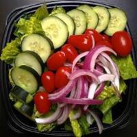 House Salad · ICEBERG, TOMATOES, CUCUMBERS, RED ONION, OLIVES, CHOICE OF DRESSING