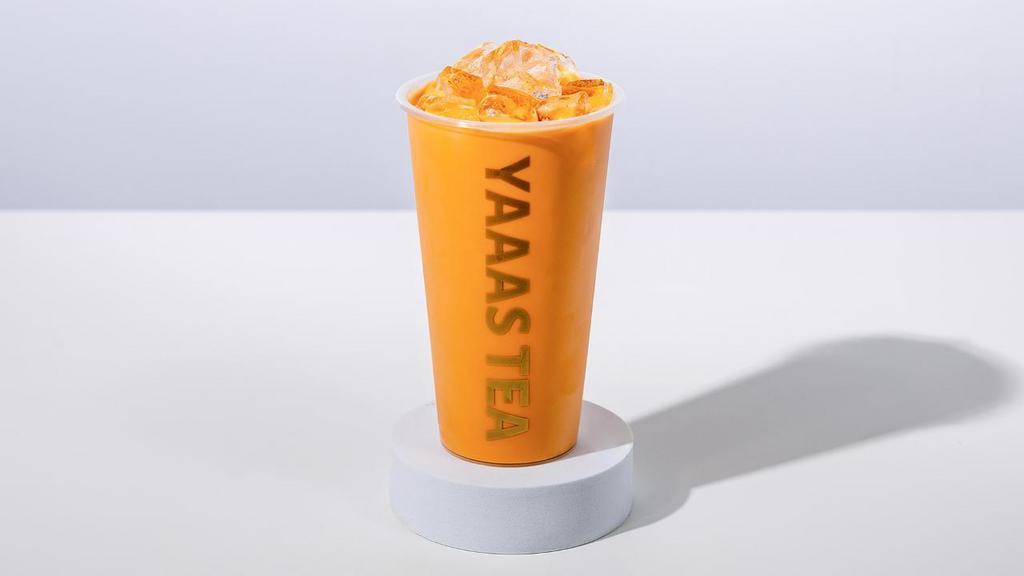 Thai Milk Tea · (contains dairy)Authentic Thai milk tea made from strongly brewed black tea and spice, sweetened just right with YAAAS house creamer
