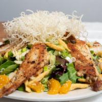 Asian Chicken Salad · Mixed greens, green onions, crisp wontons, bean sprouts, almonds, sesame seeds, sliced grill...