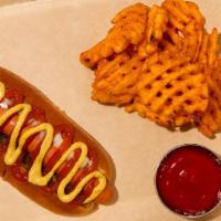 All American · Premium Wagyu beef dog topped with sweet relish /chopped onions / ketchup /mustard served in...
