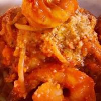 Shrimp Fra Diavolo · spaghetti w/ shrimp & spicy tomato sauce