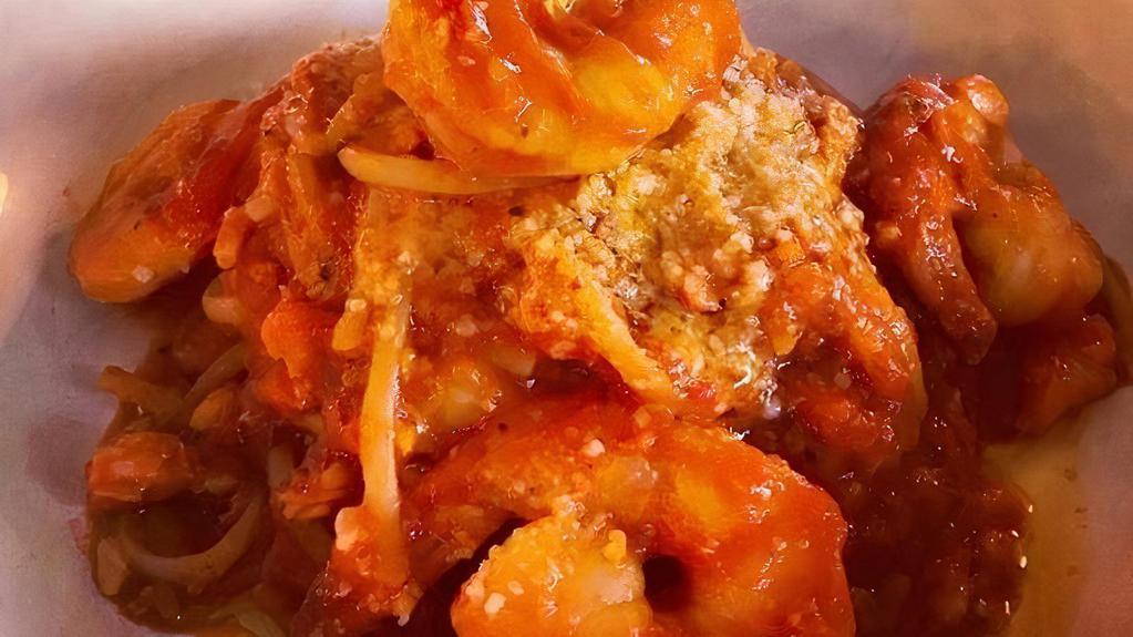 Shrimp Fra Diavolo · spaghetti w/ shrimp & spicy tomato sauce