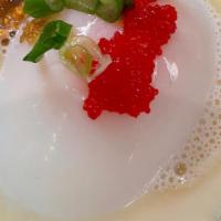 Uni-Onsen · Poached egg, Uni, Masago, Scallion