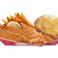 Cajun Style Fish Combo (1Pc) · Includes a biscuit and a small side.