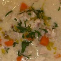 Avgolemono · Traditional chicken soup with lemon and rice