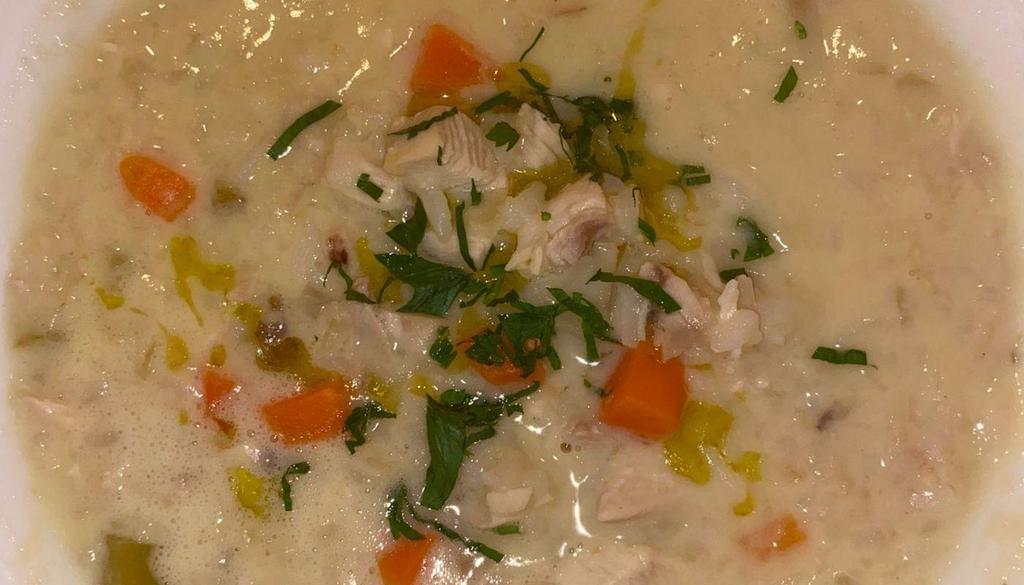 Avgolemono · Traditional chicken soup with lemon and rice