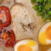 Tokyo Shio Ramen · sea salts, dashi + chicken broth, pork belly, soft egg, roasted tomato