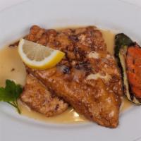 Chicken Francese Entree · White wine, lemon and butter sauce.