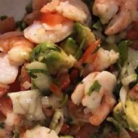 Ceviche Shrimp · Shrimp with onions,cilantro, tomato’s, lime, and avocado