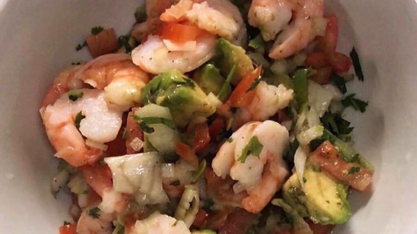 Ceviche Shrimp · Shrimp with onions,cilantro, tomato’s, lime, and avocado