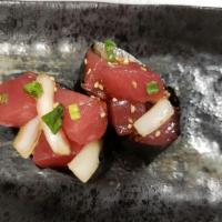 Shoyu Ahi (Gunkan) · Ahi, Green Onion, Onion, Sesame seed, House Shoyu Sauce