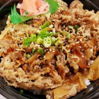 Beef Gyudon(Bowl) · Japanese dish consisting of a bowl of rice topped with beef and onion simmerd in a mildly sw...