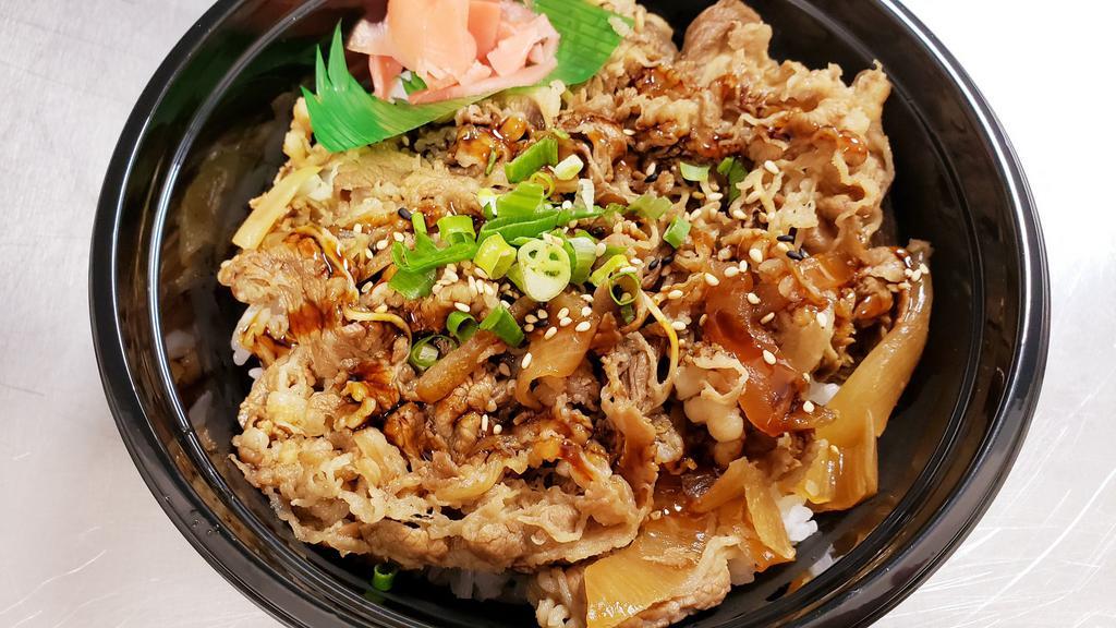 Beef Gyudon(Bowl) · Japanese dish consisting of a bowl of rice topped with beef and onion simmerd in a mildly sweet sauce flavored.