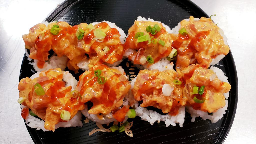 Dynamite Maki With Miso Soup · Shrimp tempura, Cucumber, Green Onion, Spicy Ahi, House Spicy Sauce, Sweet & Sour. Spicy Mayo contains peanut sauce