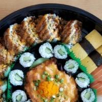 Ohana Platter · Spicy Crunchy Maki 8pcs
Cucumber Hoso Maki 12pcs
Nigiri 14pcs, Ahi, Salmon, Ika, Tako, Ebi, ...