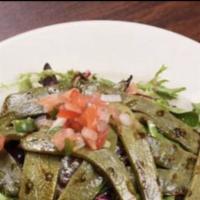 Nopal Salad · nopal, mix green , tomate, pico de Gallo and  fresh cheese. Add chicken, steak or shrimp for...