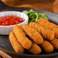 Mozzarella Sticks · Battered mozzarella cheese deep fried to golden-brown perfection.