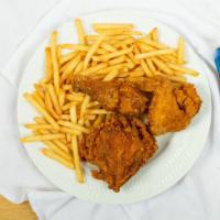 3 Piece Fried Chicken · One leg, 1 thigh, and 1 breast. Combo comes with with fries and a 1-liter soda.