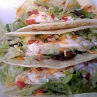 Tex Mex Tacos · choice of meat lettuce tomatoes sour cream cheese