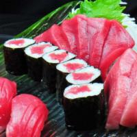 Tuna Lover/极品吞拿盛 · Served with five pieces tuna sashimi, three pieces Toro, three pieces tuna sushi and tuna ro...