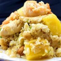 Chicken Shrimp Cashew Pineapple Fried Rice · 