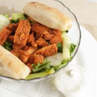 Buffalo Chicken · Romaine lettuce, celery, cucumbers, and carrots suggested dressing is bleu cheese.