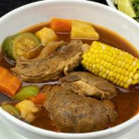 Beef Soup · Beef broth, carrots, potatoes, string beans, chayote, cilantro, corn on the cob and beef ser...
