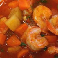 Shrimp Soup · Shrimp red and spicy broth with carrots and potatoes served with corn tortillas.