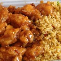 Orange Chicken Combination Plate · Spicy. Served with pork fried rice and egg roll or spring roll. Hot and spicy.