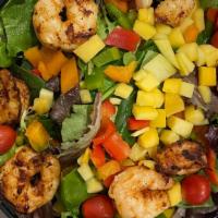 Grilled Shrimp Salad(Large) · Seasoned grill shrimp over mix salad with bits of bell peppers and bits of mango