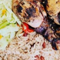 Jerk Chicken Small · Outdoor charcoal jerked with authentic island seasonings and spice.Delicious and tasty.Ask f...