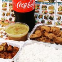 Chicken Chunks Combo · SERVED WITH RICE AND BEANS, SALAD, MADUROS AND FREE 2 LITRO SODA