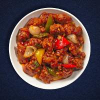 Chilli Me Chicken · Chicken thigh meat cooked in soy sauce using corn flavor, tomatoes, chilies and garlic.