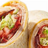 Turkey Wrap · With bacon, lettuce, tomatoes, and melted cheese.